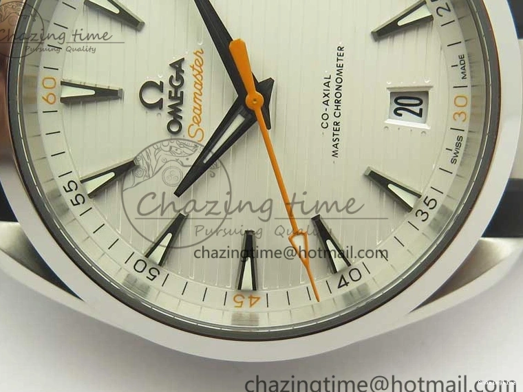 0411 SmoothTexture Aqua Terra 150M Master Chronometers VSF 1:1 Best Edition White Dial Orange Hand on Black Rubber Strap A8900 Super Clone 8011